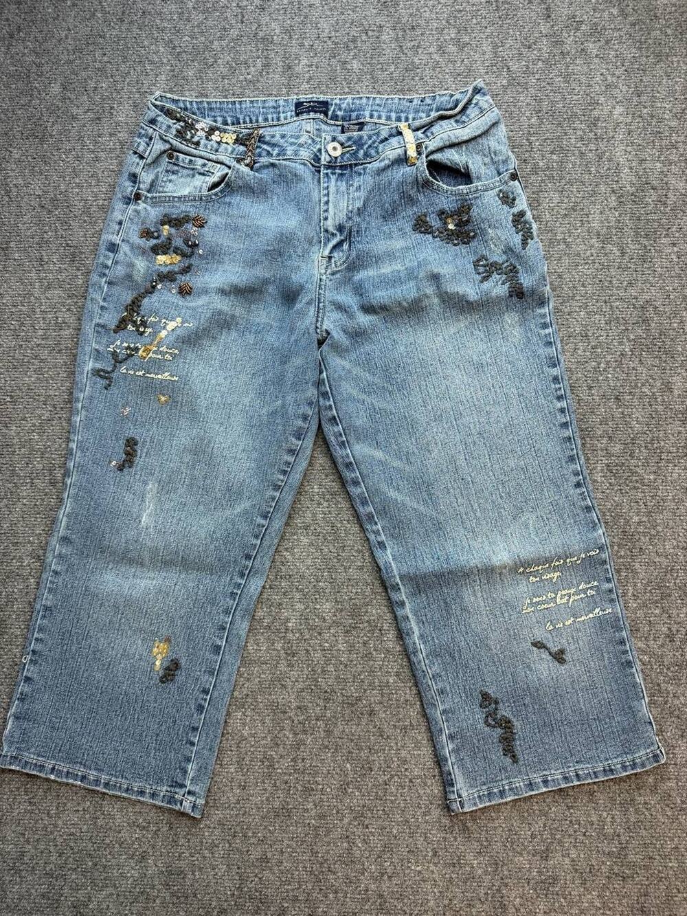 Y2K Bailey’s Point Size 11 Capri Jeans Embroidered Sequin Beaded Denim
